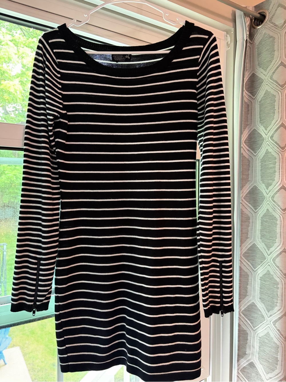 Wet Seal Black and White Striped Long-Sleeve Knit Dress